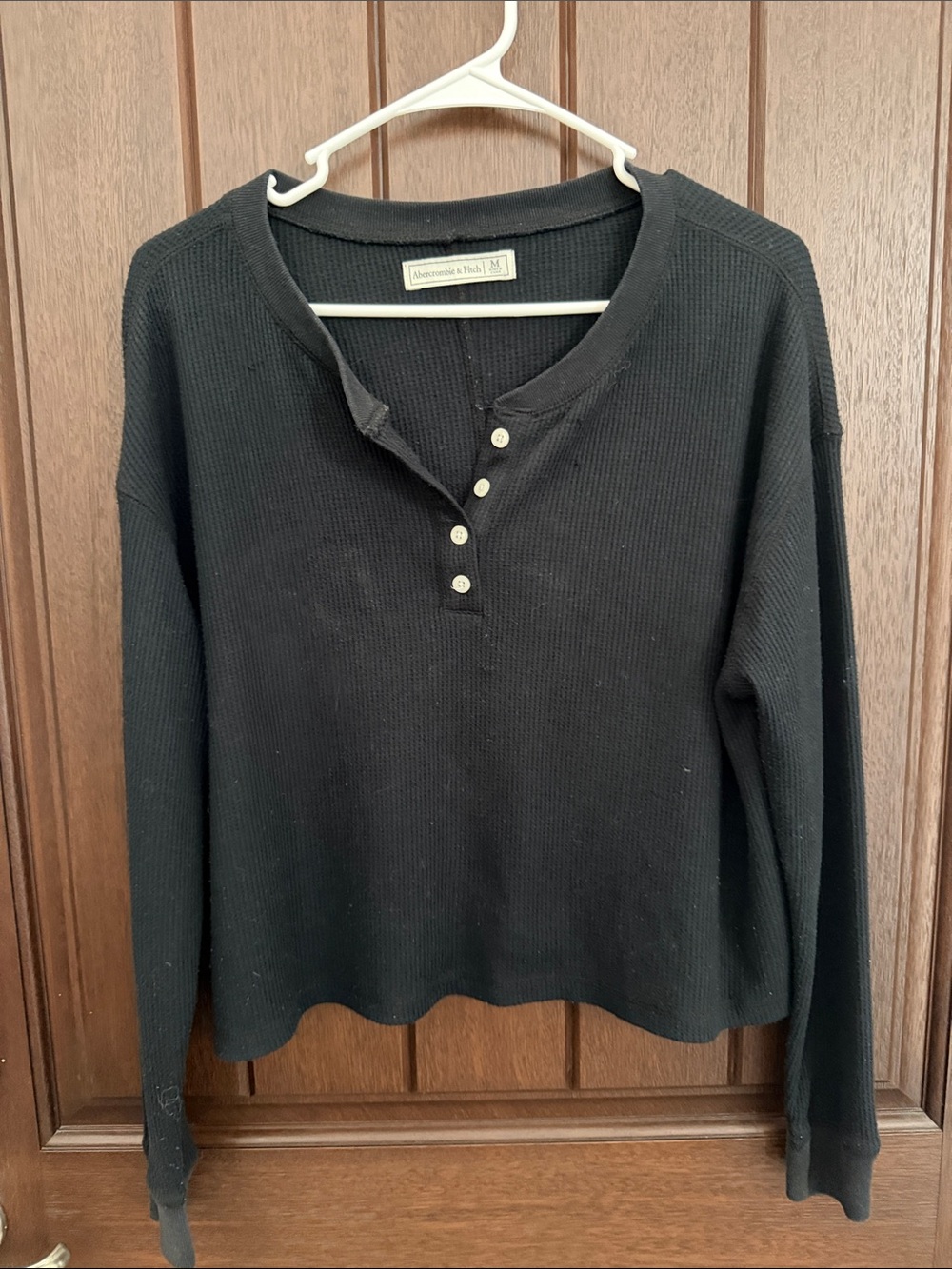 Abercrombie & Fitch Black Waffle Henley Long Sleeve Top